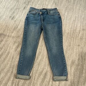 EUC Judy Blue Reg/Curvy waist cinching criss criss in medium blue size 7/28.